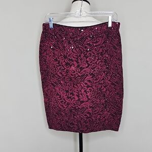 St. John Burgundy Lace Pencil Skirt